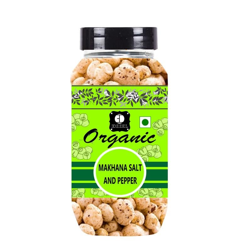 EDZZEL Organic Roasted Makhana Salt And Pepper Traditional Premium Quality Hygienically Packed | Vegan | Gluten Friendly | NON-GMO | Indian Origin - 400 gm