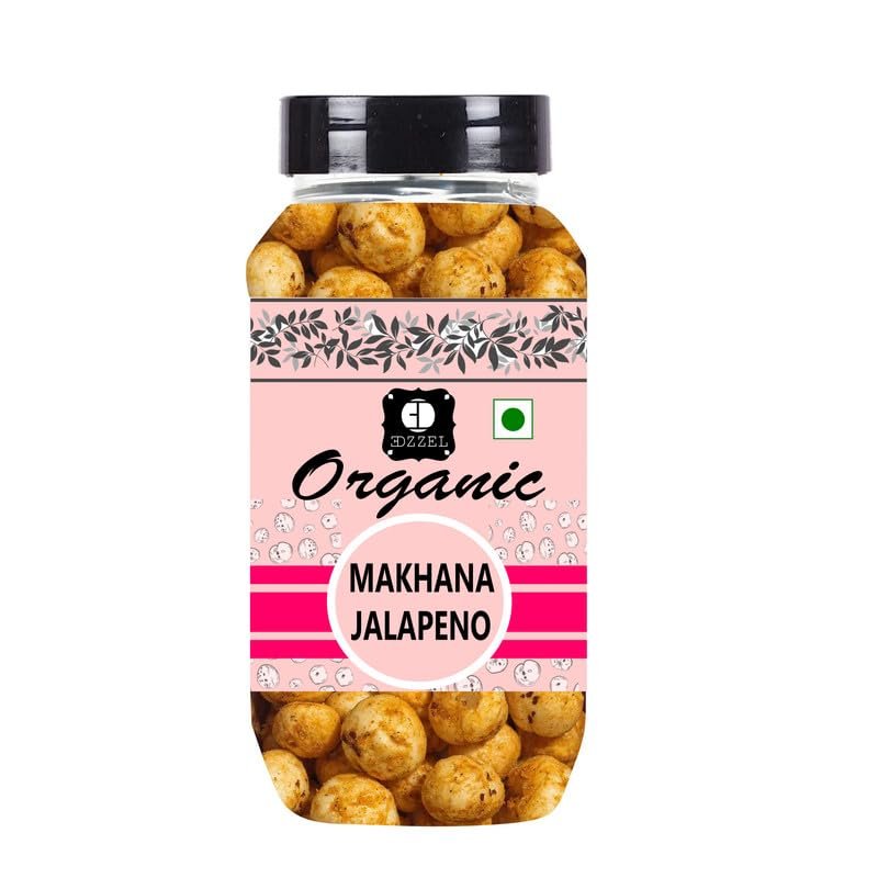 EDZZEL Organic Roasted Makhana Jalapeno Traditional Premium Quality Hygienically Packed | Vegan | Gluten Friendly | NON-GMO | Indian Origin - 200 gm