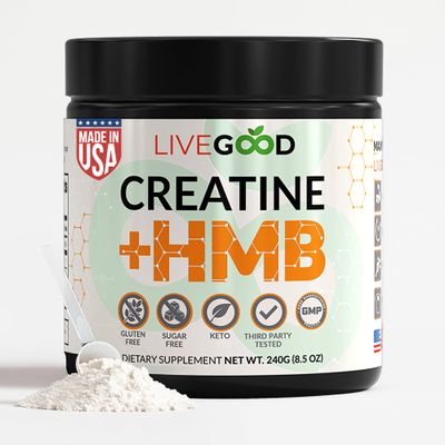 LIVEGOOD Creatine + HMB Powder, Unflavored Organic Creatine Monohydrate for Strength, Recovery, Brain Function & Muscle Growth, HMB Supplement, Built on Clean Ingredients  30 Servings