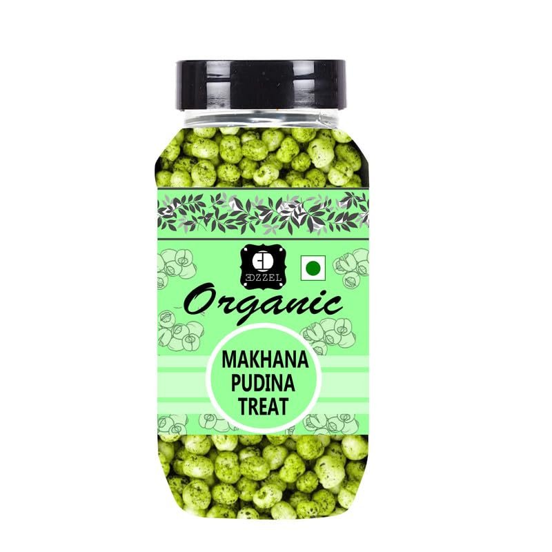 EDZZEL Organic Roasted Makhana Pudina Treat Traditional Premium Quality Hygienically Packed | Vegan | Gluten Friendly | NON-GMO | Indian Origin - 200 gm