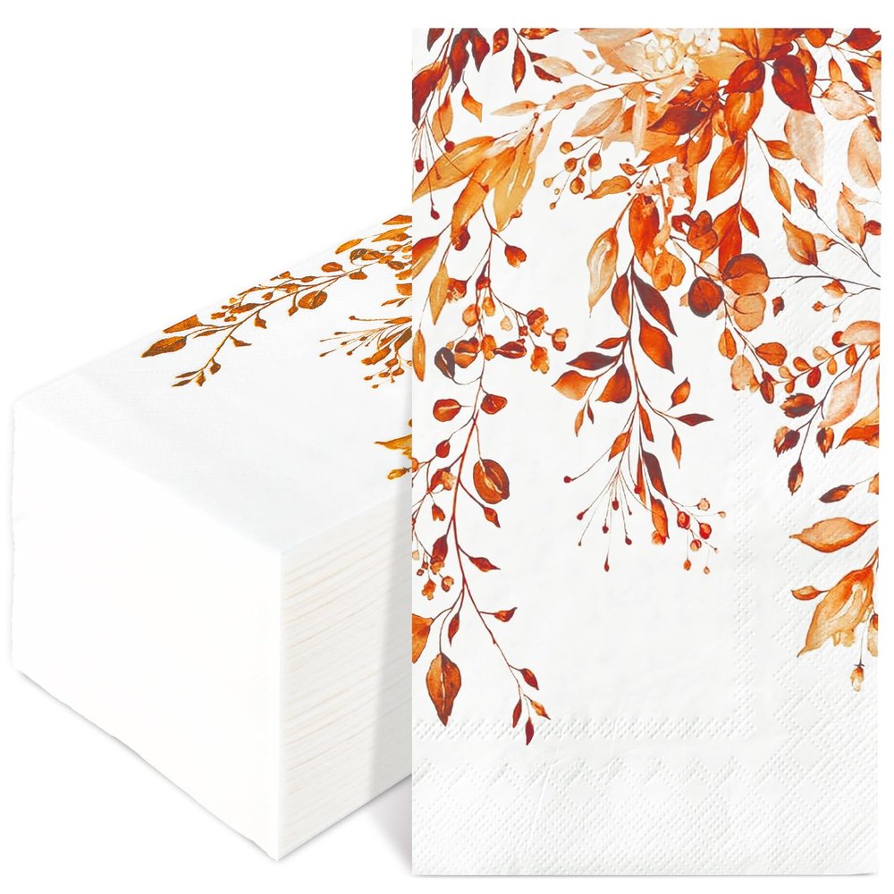 100Pcs Fall Leaves Guest Napkin Watercolor Autumn Disposable Paper Napkins Rustic Dinner Hand Napkin for Thanksgiving Harvest Bathroom Supplies