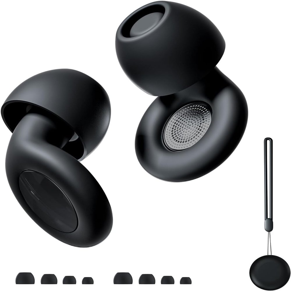 Ear Plugs for Sleeping Noise Cancelling, Perfect -30dB Reusable Silicone Earplugs for Noise Reduction, Hearing Protection Ear Plugs for Focus, Study, Work, Sleep  4 Size Eartips in XS/S/M/L-Black