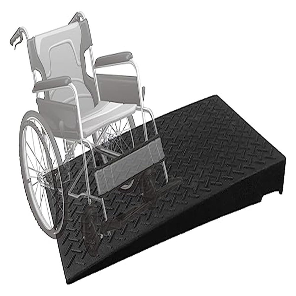 EliteBloom Rubber Threshold Ramp, 4" 5" 6" 7" 8" Rise Wheelchair Ramp Doorway, Non-Slip Textured Surface Rubber Ramp for Wheelchair Car Scooter (Black 50X32X11Cm)