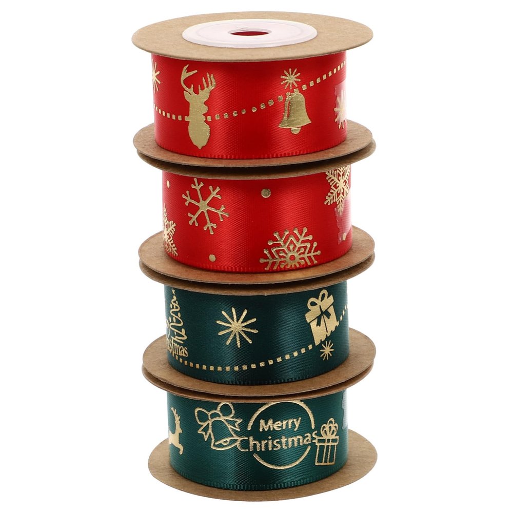 PLAFOPE 4rolls Christmas Ribbon Decor of Festive Ribbons Red Snowman Patterns for Crafts Wrapping Holiday Decorations for Parties and Seasonal Decor