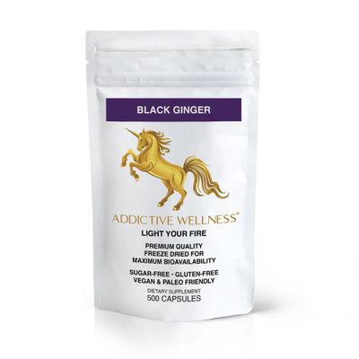 Addictive Wellness Black Ginger Capsules 450mg, Kaempferia Parviflora Supplement to Support Energy, Metabolism, Endurance & Performance, Thai Black Ginger for Men, Vegan & Paleo, 500 Count