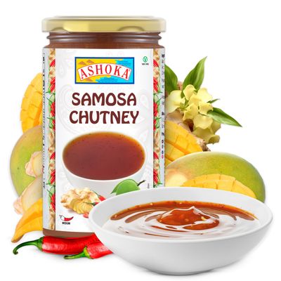 Ashoka Medium Spiced Samosa Chutney | Made with Dry Mango Slices & Coriander Powder | Authentic Indian Recipe | Vegan | Kosher | Great for Veggies and Proteins | 250 Grams