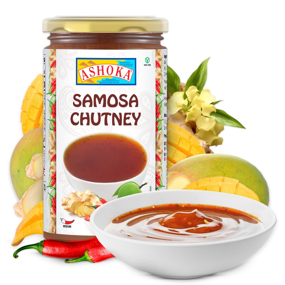 Ashoka Medium Spiced Samosa Chutney | Made with Dry Mango Slices & Coriander Powder | Authentic Indian Recipe | Vegan | Kosher | Great for Veggies and Proteins | 250 Grams