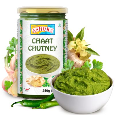 Ashoka Medium Spiced Chaat Chutney | Made with Coriander & Mint Leaves | Authentic Indian Recipe | Vegan | Kosher Certified | Gluten-Free | Flavorful Condiment for Veggies and Proteins | 250 Grams