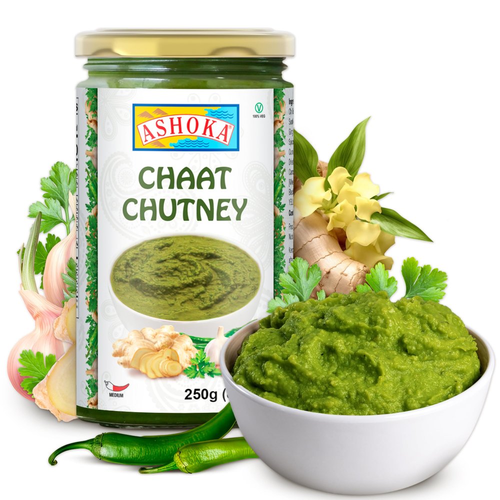 Ashoka Medium Spiced Chaat Chutney | Made with Coriander & Mint Leaves | Authentic Indian Recipe | Vegan | Kosher Certified | Gluten-Free | Flavorful Condiment for Veggies and Proteins | 250 Grams