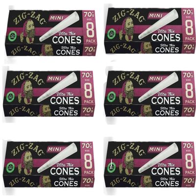 Zig-Zag 70mm Ultra Thin Pre Rolled Cones - Easy Fill & Carry - 6 Pack (8 Cones per Pack)- prerolled