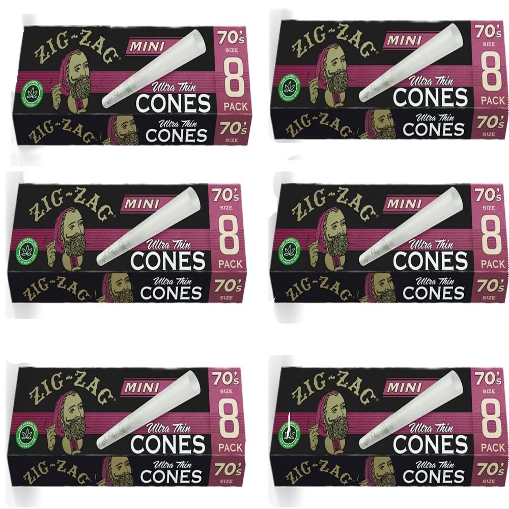 Zig-Zag 70mm Ultra Thin Pre Rolled Cones - Easy Fill & Carry - 6 Pack (8 Cones per Pack)- prerolled