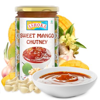 Ashoka Sweet Mango Chutney | Made with Real Mangoes, Sugarcane Vinegar & Ginger Powder | Vegan | Kosher | Authentic Indian Recipe Since 1932 | 250 Grams