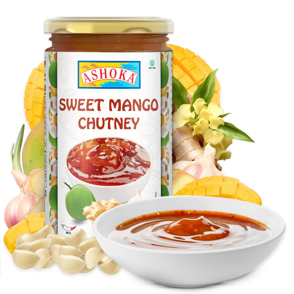 Ashoka Sweet Mango Chutney | Made with Real Mangoes, Sugarcane Vinegar & Ginger Powder | Vegan | Kosher | Authentic Indian Recipe Since 1932 | 250 Grams