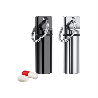 SNIME Pill Dispenser Pill Holder Keychain, Stainless Steel Pill Case, Outdoor Emergency Pill Box, 2 Pack Pill Organizer for Daily Camping (Color : Black and Sliver)