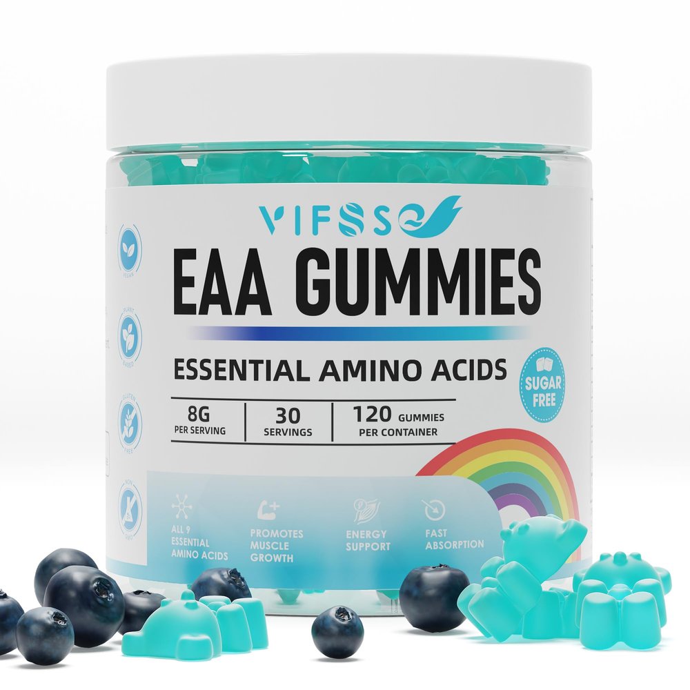 VIFSSG EAA Gummies 120 Gummies (Blue Raspberry), Essential Amino Acids - All 9 Essential Aminos (EAA) and All Branched-Chain Aminos (BCAAs), Non-GMO, Gluten Free, Vegetarian Friendly