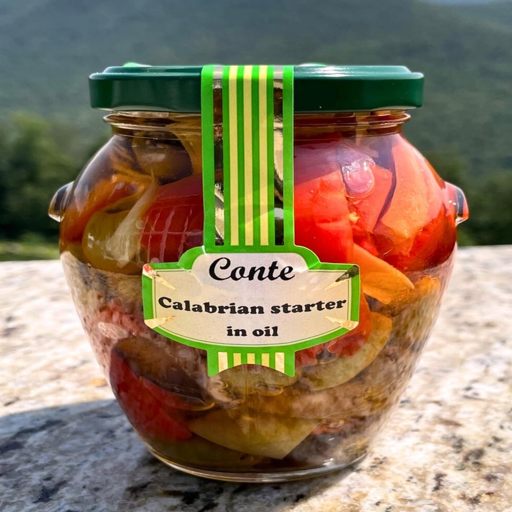 Conte Calabrian Antipasto Starter - Artichokes, Green Olives, Shiitake, Oil & Vinegar Blend, 100% Natural Ingredients, Imported from Italy - Jar, 290g