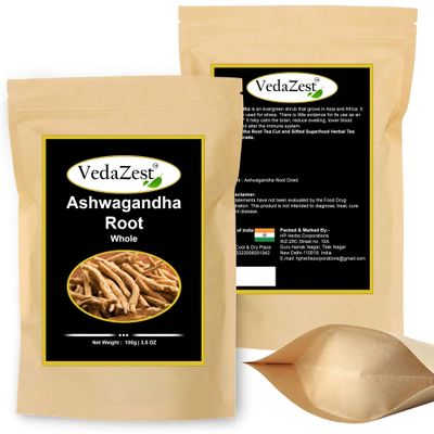 Vedazest Organic Ashwagandha Root Whole Raw 100g/ 3.5 Oz | Organic Whole Ashwagandha Root Dried Sticks Withania somnifera (Indian Ginseng)