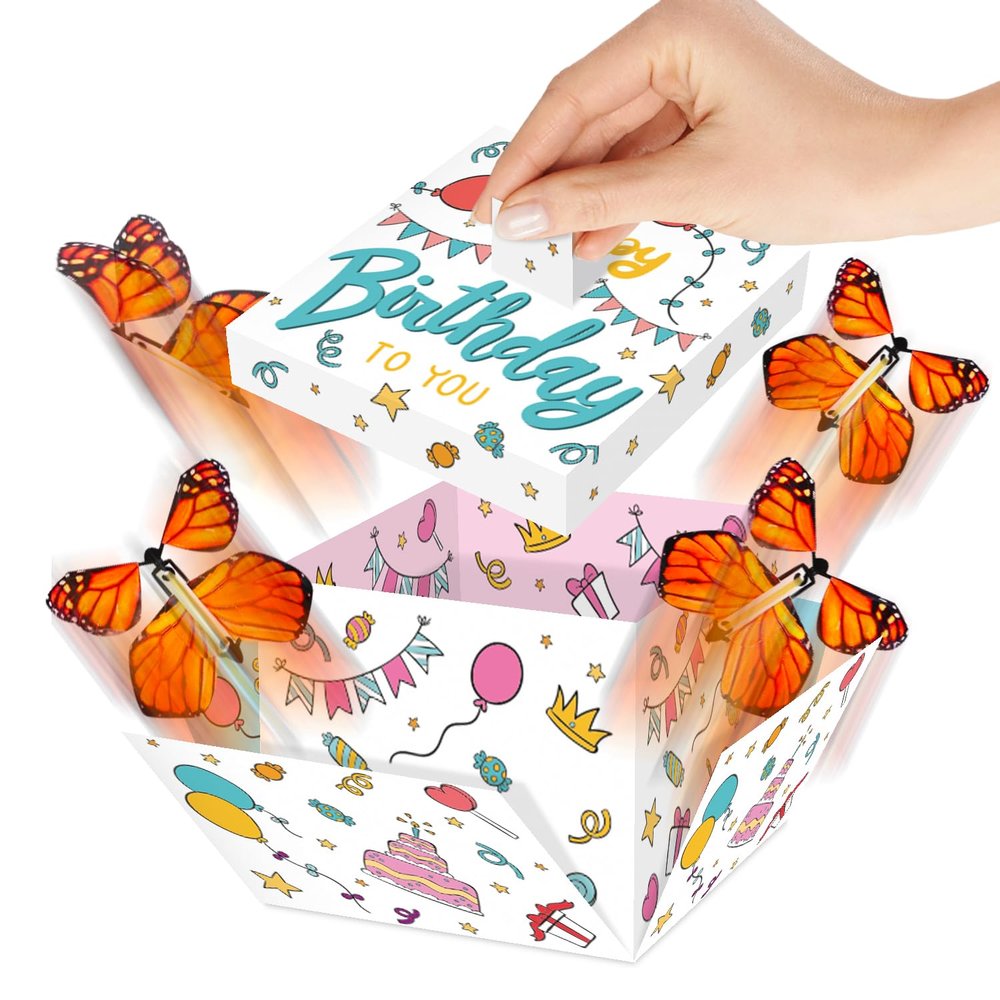 FETTIPOP DIY Butterfly Explosion Gift Box (Birthday) DIY 7.1x5.5x4.3 inches, Surprise Flying Butterfly Box Prank