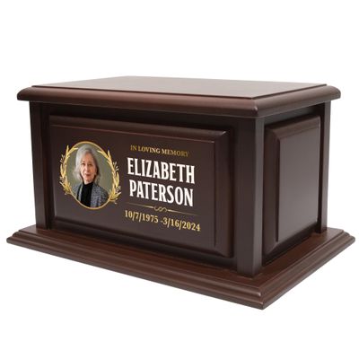 250lbs Personalized Urns for Ashes Made of Solid Pine Wood, Custom Urn Box for Human Ashes, Large Burial and Cremation Urns for Ashes, Walnut Design (Design 11)