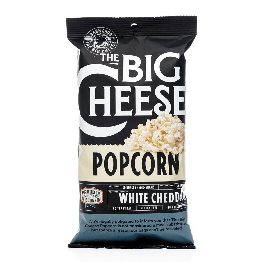 Big Cheese White Cheddar Popcorn Popped in Pure Coconut Oil, Made with 100% Wisconsin Cheese, Non-GMO, Gluten Free, No Artificial Colors, No Trans Fat, 3 oz Bags (Case of 12)