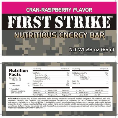 First Strike Energy Bars, Full Size (2.3 oz.) Vitamin Fortified Nutritious Energy Bars - Authentic USGI MRE Dessert component available in 6, 12, 24, 48 and 100 Packs (48, CranRaspberry)