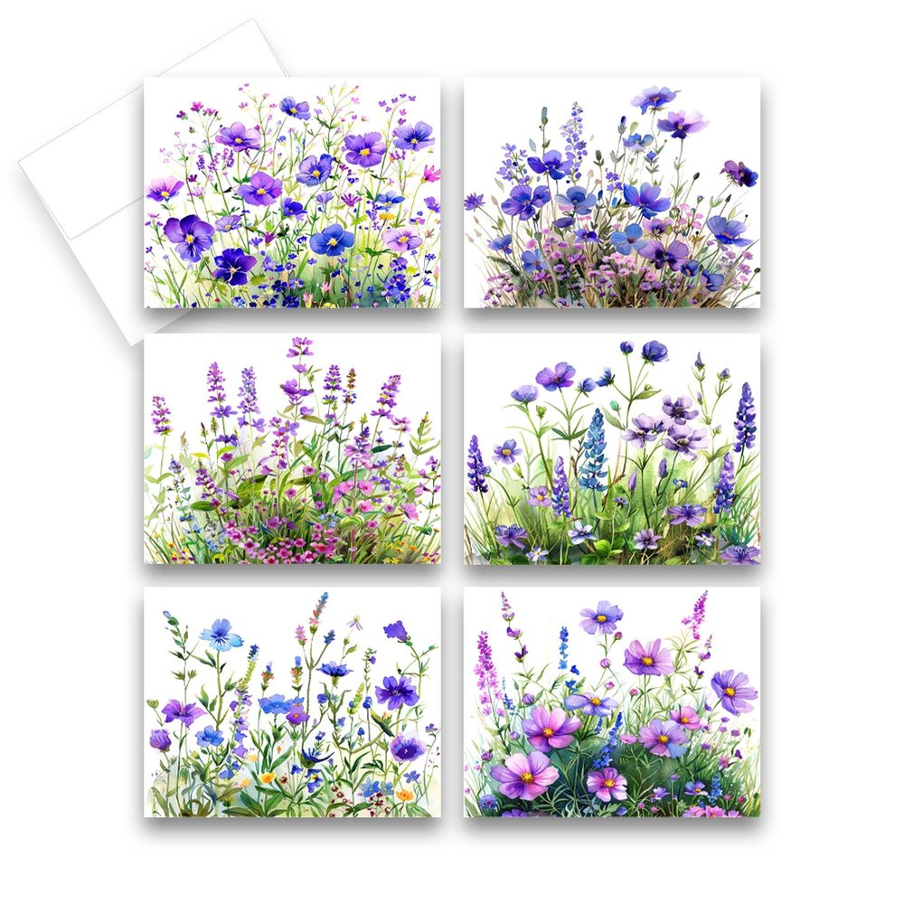 Aria Rae Design Purple Wildflower Greeting Cards, Set of 12, Blank Inside, All Occasion