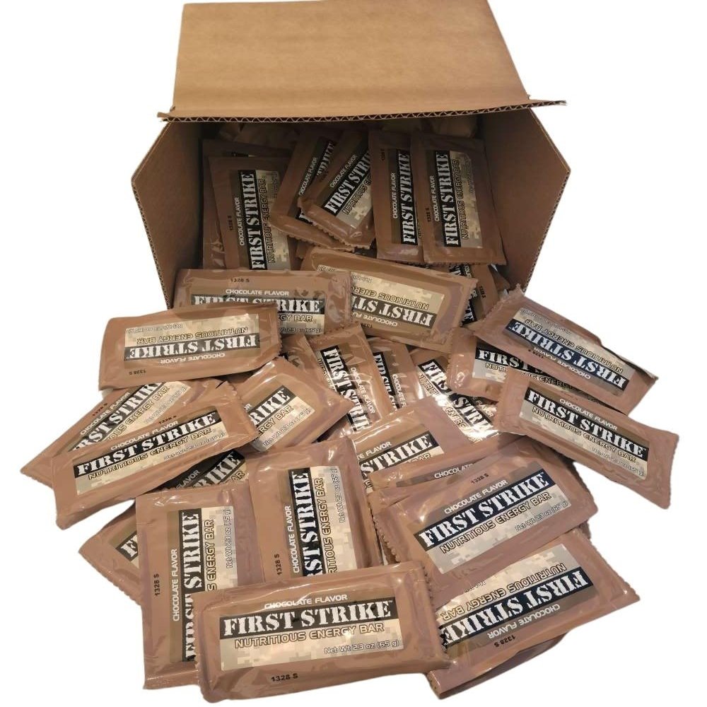 First Strike Energy Bars, Full Size (2.3 oz.) Vitamin Fortified Nutritious Energy Bars - Authentic USGI MRE Dessert component available in 6, 12, 24, 48 and 100 Packs (100, Chocolate)
