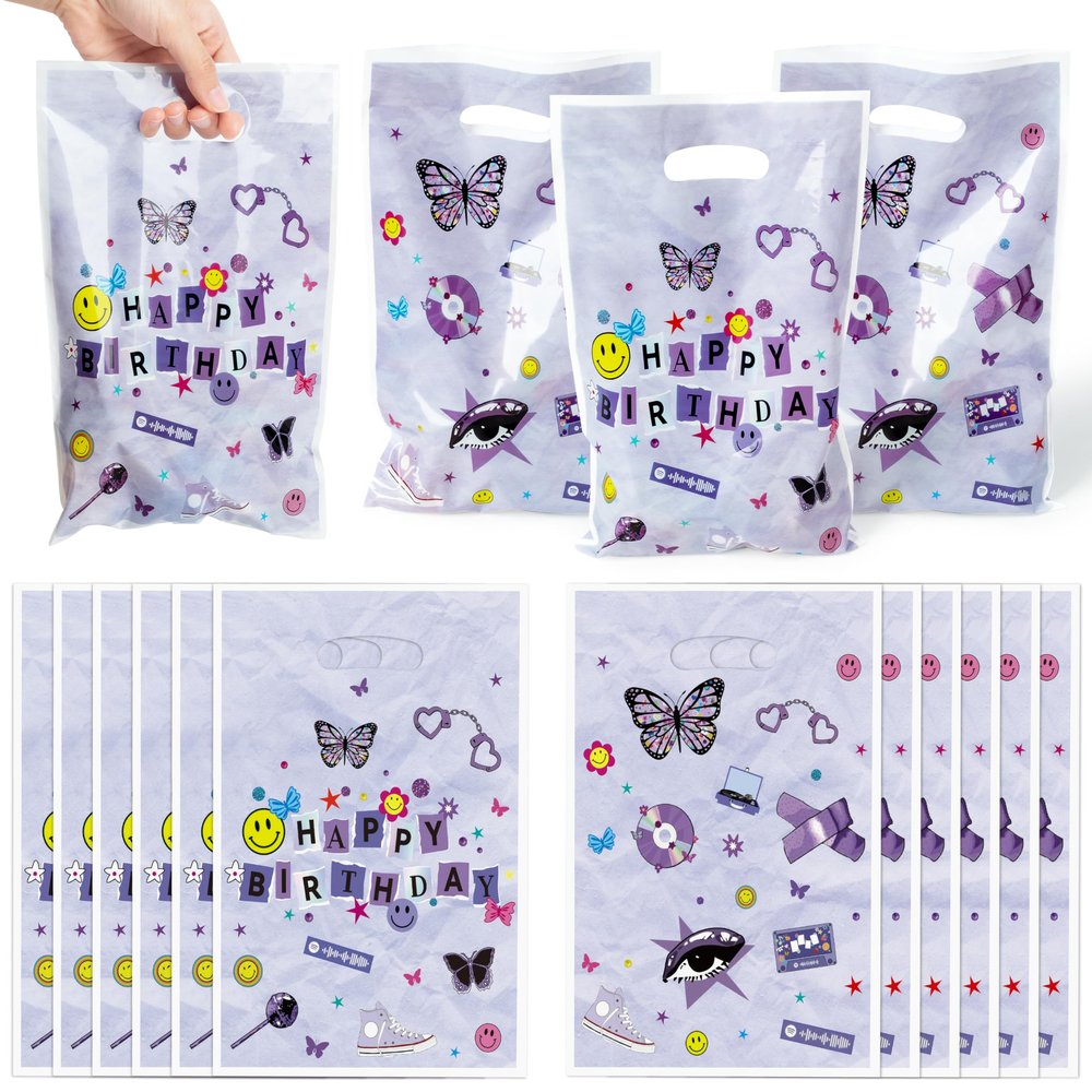 BHronony Pop Music Birthday Bags - 50pcs Popular Music Party Favor Goodie Bag, Musical Lover Themed Happy Birthday Gift Bags for Sing Kids Girls Teens Bday Bachelorette Holiday Decorations Supplies