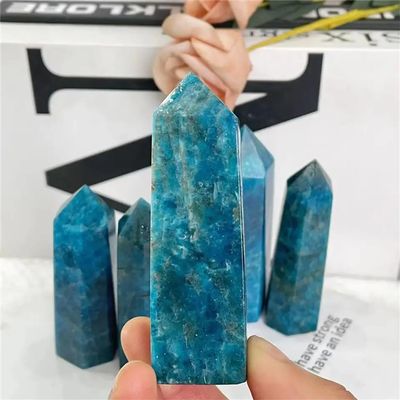 Wholesale Healing Stones Natural Blue Apatite Obelisk Wand Tower Crystal Single Point 65mm-80mm for Decoration (200g)