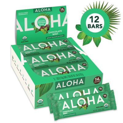 ALOHA Organic Plant Protein Bars - Chocolate Mint & 5 Other Flavors Variety Pack - 12 Count, 1.98oz Bars
