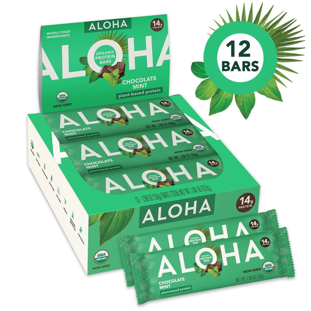 ALOHA Organic Plant Protein Bars - Chocolate Mint & 5 Other Flavors Variety Pack - 12 Count, 1.98oz Bars