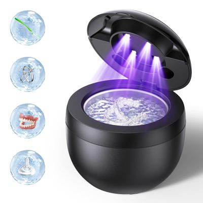 Dental Ultrasonic Retainer Cleaner Machine, 45kHz Ultrasonic Denture Cleaner with 200ML Capacity & 4 Modes for Dental Cleaning Pod, Aligners, Mouthguards, Retainers, Jewelry