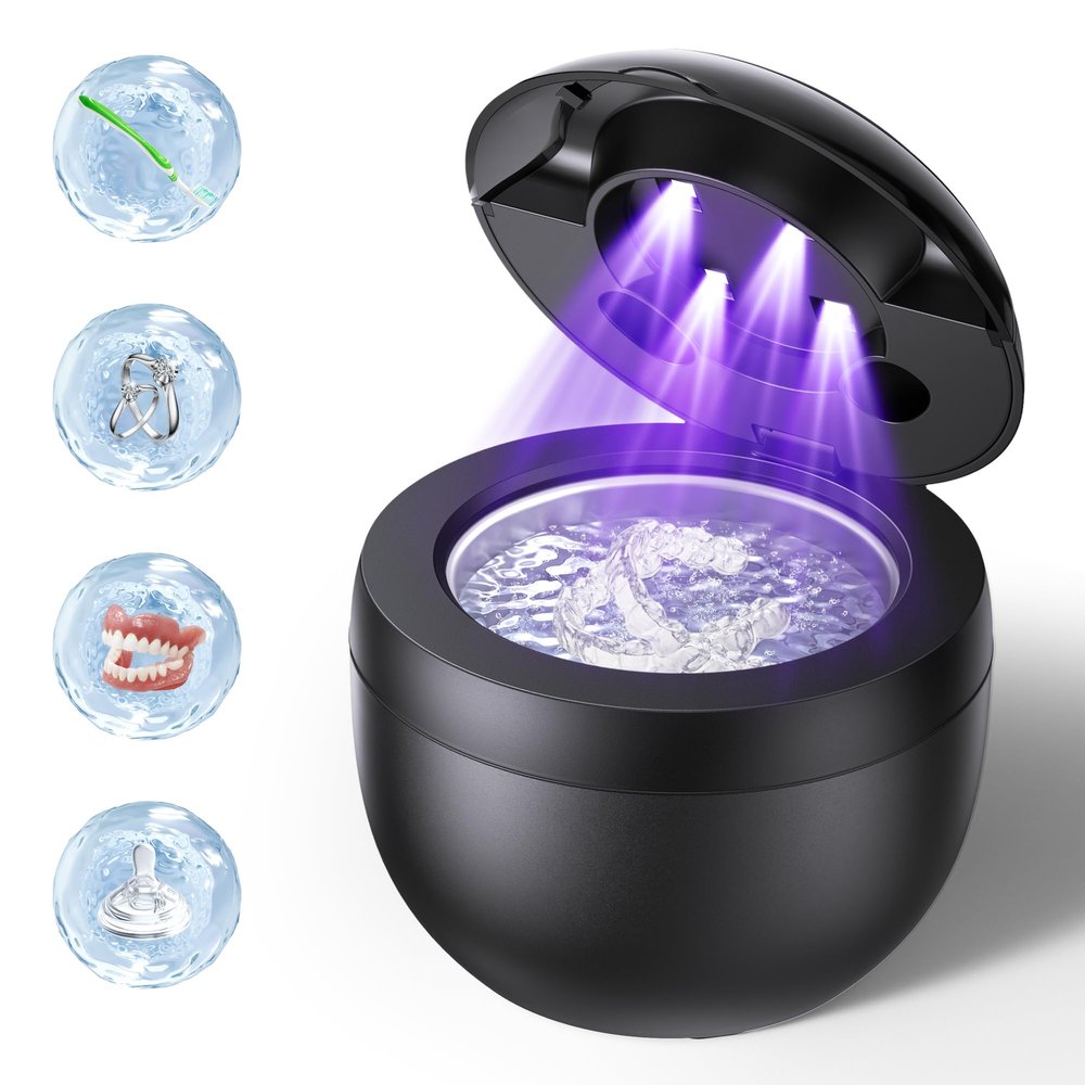 Dental Ultrasonic Retainer Cleaner Machine, 45kHz Ultrasonic Denture Cleaner with 200ML Capacity & 4 Modes for Dental Cleaning Pod, Aligners, Mouthguards, Retainers, Jewelry