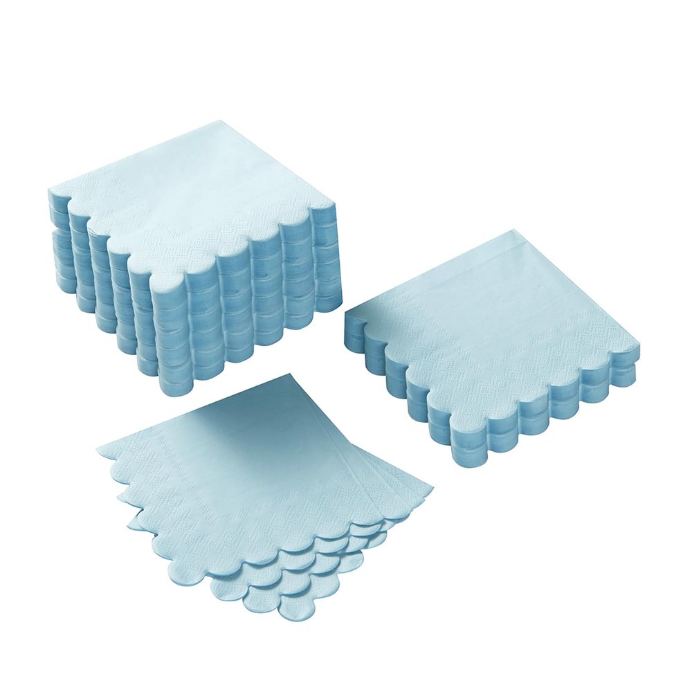 200 Pack Cocktail Napkin 2-Ply Scalloped Edged Dessert Napkins Folded 5 x 5 Inches Disposable Napkins for Dinner Wedding Birthday Party Bridal Anniversary Reception Event (Light Blue)