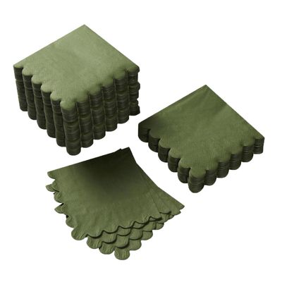 100 Pack Cocktail Napkin 2-Ply Scalloped Edged Dessert Napkins Folded 5 x 5 Inches Disposable Napkins for Dinner Wedding Birthday Party Bridal Anniversary Reception Event (Green)