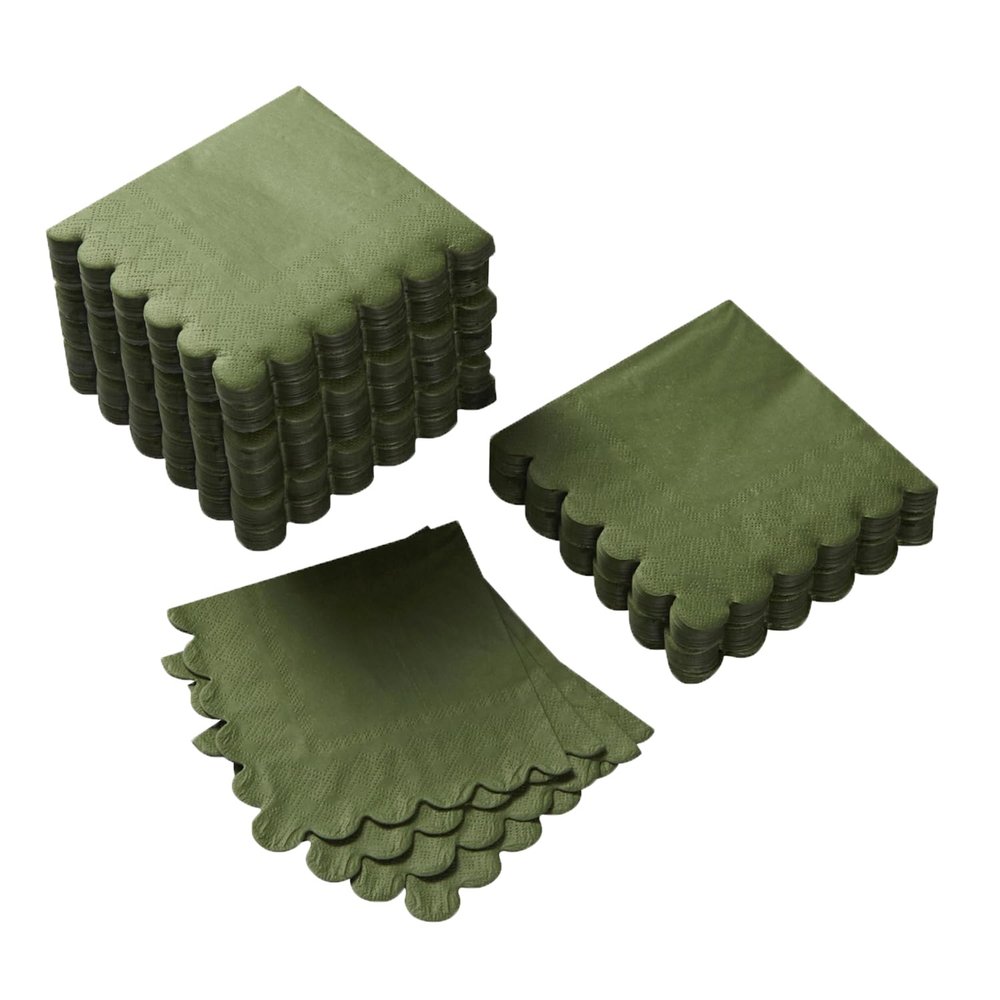 100 Pack Cocktail Napkin 2-Ply Scalloped Edged Dessert Napkins Folded 5 x 5 Inches Disposable Napkins for Dinner Wedding Birthday Party Bridal Anniversary Reception Event (Green)