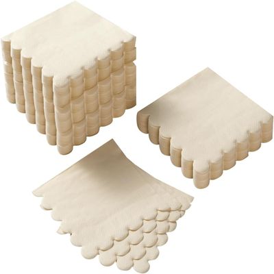 200 Pack Cocktail Napkin 2-Ply Scalloped Edged Dessert Napkins Folded 5 x 5 Inches Disposable Napkins for Dinner Wedding Birthday Party Bridal Anniversary Reception Event (Milky-White)