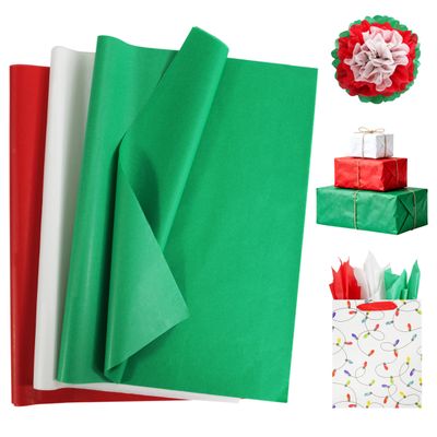 Bobobag 100 Sheets 20"X14" Green red White Tissue Paper for Gift Bags,Christmas Tissue Paper Arts Craft Party Favor Decoration