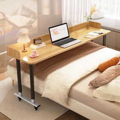 YVYKFZD Overbed Table with Swivel Wheels, Portable Bedside Table, Rolling Medical Over Bed Table, Standing Over Bed Desk with Heavy Duty Metal Legs(Light Walnut B1,47.2/120cm)
