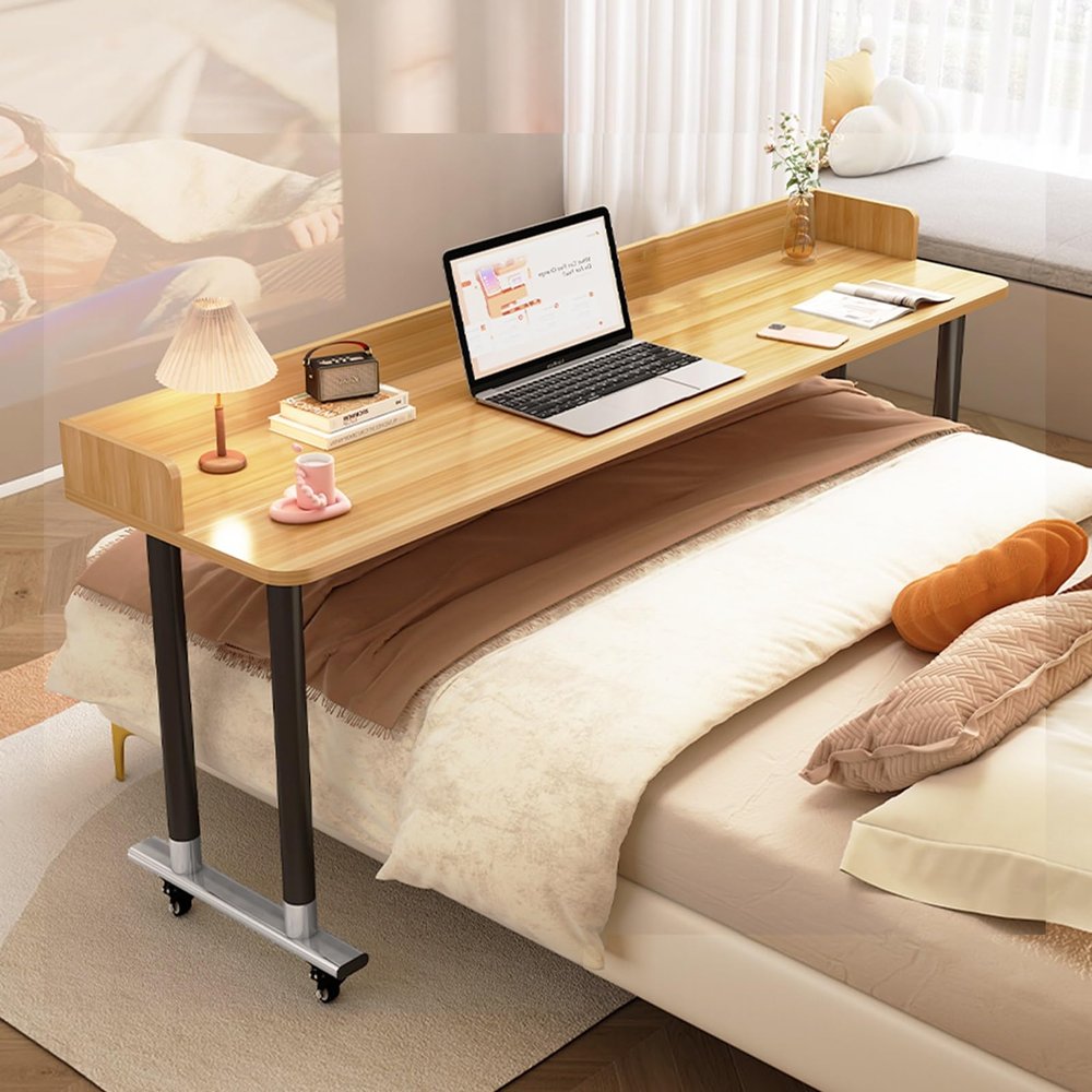YVYKFZD Overbed Table with Swivel Wheels, Portable Bedside Table, Rolling Medical Over Bed Table, Standing Over Bed Desk with Heavy Duty Metal Legs(Light Walnut B1,47.2/120cm)