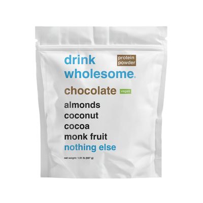 drink wholesome Vegan Chocolate Almond Protein Powder for Sensitive Stomachs | Minimally-Processed, Whole-Food Protein | Additive-Free, Dairy-Free, Gluten-Free | Low Sodium