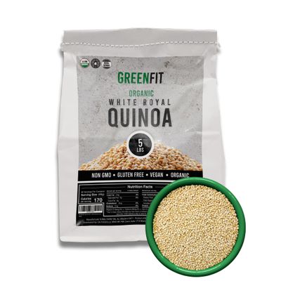 Greenfit Royal Organic White Quinoa | Non-GMO, Gluten-Free, Vegan, and Organic | Complete Protein, High Fiber, Low-Calorie White Quinoa | (5 Pound - Pack of 1)