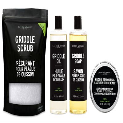 CARON & DOUCET  Ultimate Griddle Set | Seasoning, Oil, Soap & Salt Scrub | 100% Plant-Based & Best to Season, Clean, Care, Restore, Maintain & Protect