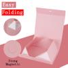 BoxSkivra Pink Gift Box with Ribbon 1 Pack 6X6X3 Inch Small Gift Box with Lid Magnetic Closure Rectangle Collapsible Luxury Gift Boxes for Mother's DayBirthdaysShredded Paper Filler & Card view 4