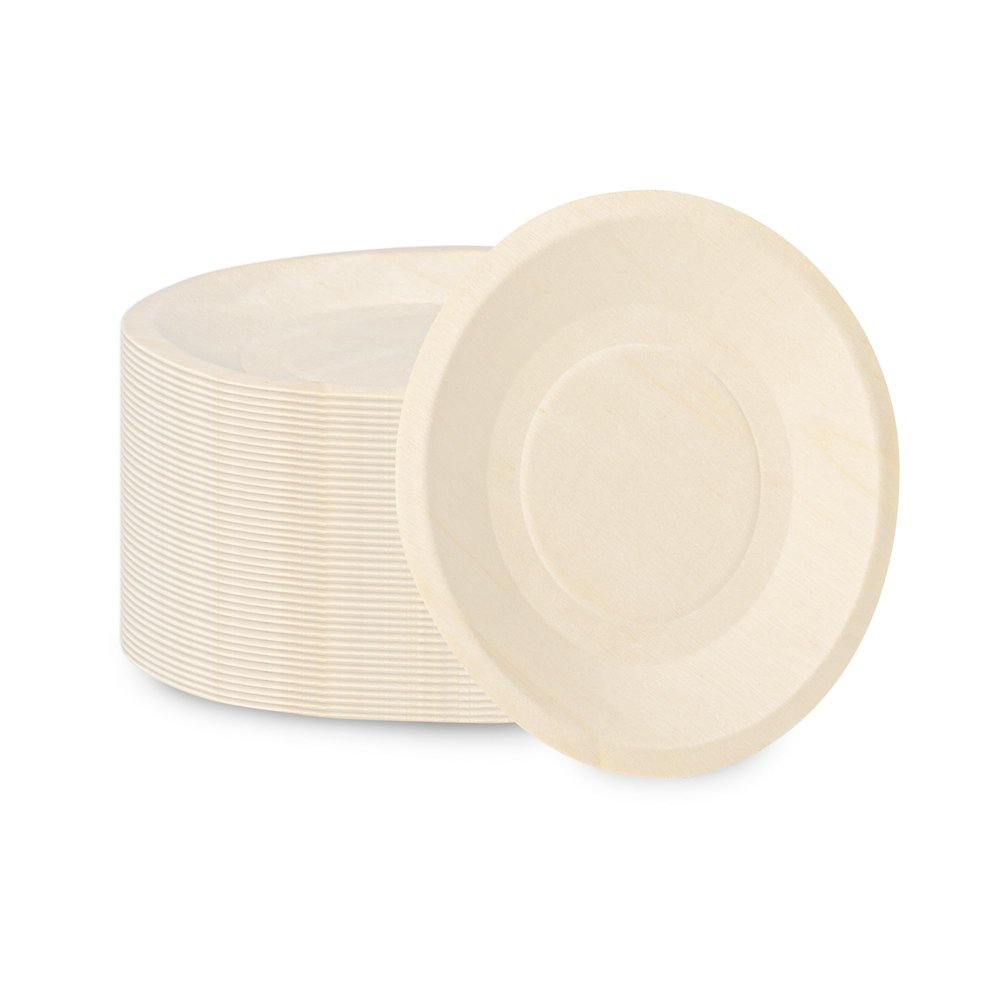 Restaurantware - Taipei 6.1 Inch Round Serving Plates, 50 Disposable Party Plates - Sustainable, Greaseproof, Poplar Wood Plates, Heavy-Duty, For Parties, Weddings, Camping, Picnics, And More