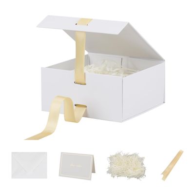 BoxSkivra Small Gift Boxes with Lids 5 Pack 6X6X3 Inch White Gift Box with Ribbon Foldable Gift Boxes for PresentsAnniversary GiftsBridesmaid Proposal BoxShredded Paper Filler & Cards