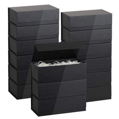 BoxSkivra Black Magnetic Gift Box 15 Pack 9.5X6X3 Inch Foldable Gift Boxes Bulk Black Gift Boxes with Lids Packaging for Small Business Luxury Gift Box Shredded Paper Filler