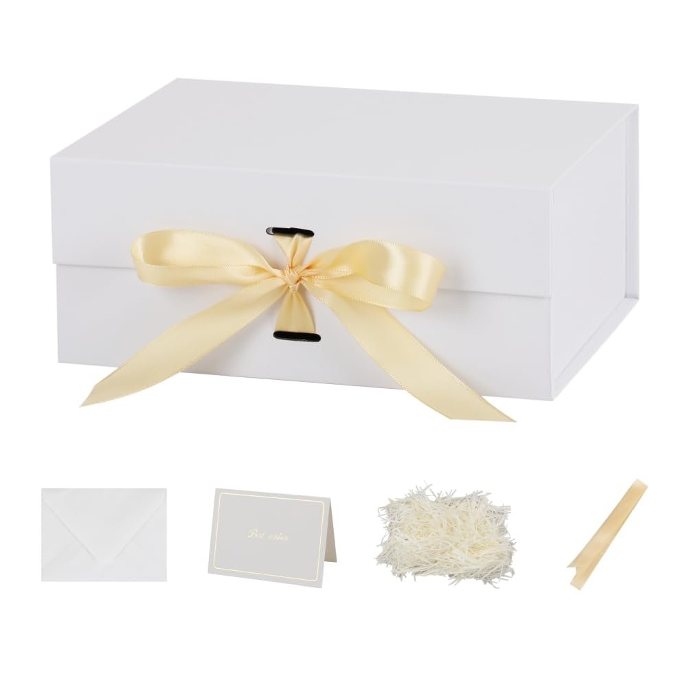 5 Pack 9.5X7X4 Inch White Magnetic Gift Box with Lid Small Gift Box with Shredded Paper Foldable Boxes with Ribbon for PresentsAnniversary GiftsBridesmaid Proposal Wedding party
