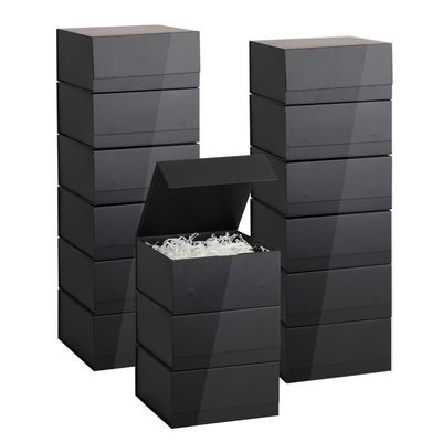 BoxSkivra Black Magnetic Gift Box 15 Pack 8X8X4 Inch Foldable Gift Boxes Bulk Black Gift Boxes with Lids Packaging for Small Business Luxury Gift Box Shredded Paper Filler