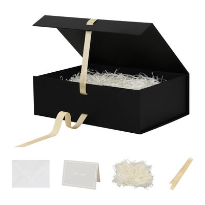 BoxSkivra Large Gift Boxes with Lids 5 Pack 13X9X4 Inch Large Black Gift Box with Ribbon Foldable Gift Boxes for PresentsFather's Day Groomsman Proposal BoxShredded Paper Filler & Cards